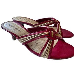 Naturalizer Women’s Red and Faux Cork Open toe Sandals Kitten Heel Size 7M